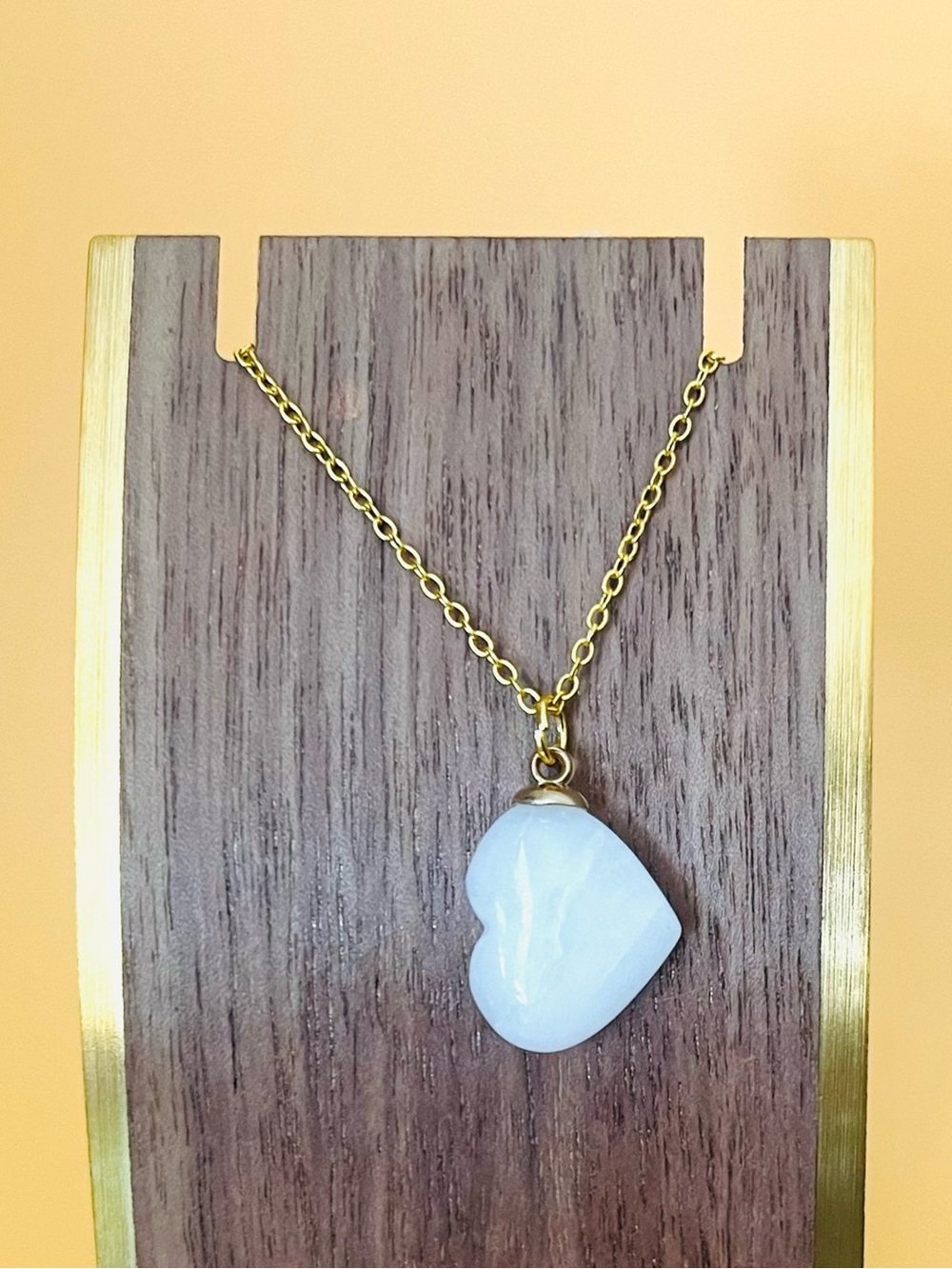 Gold plated Chain Necklace with carved stone Heart Pendant